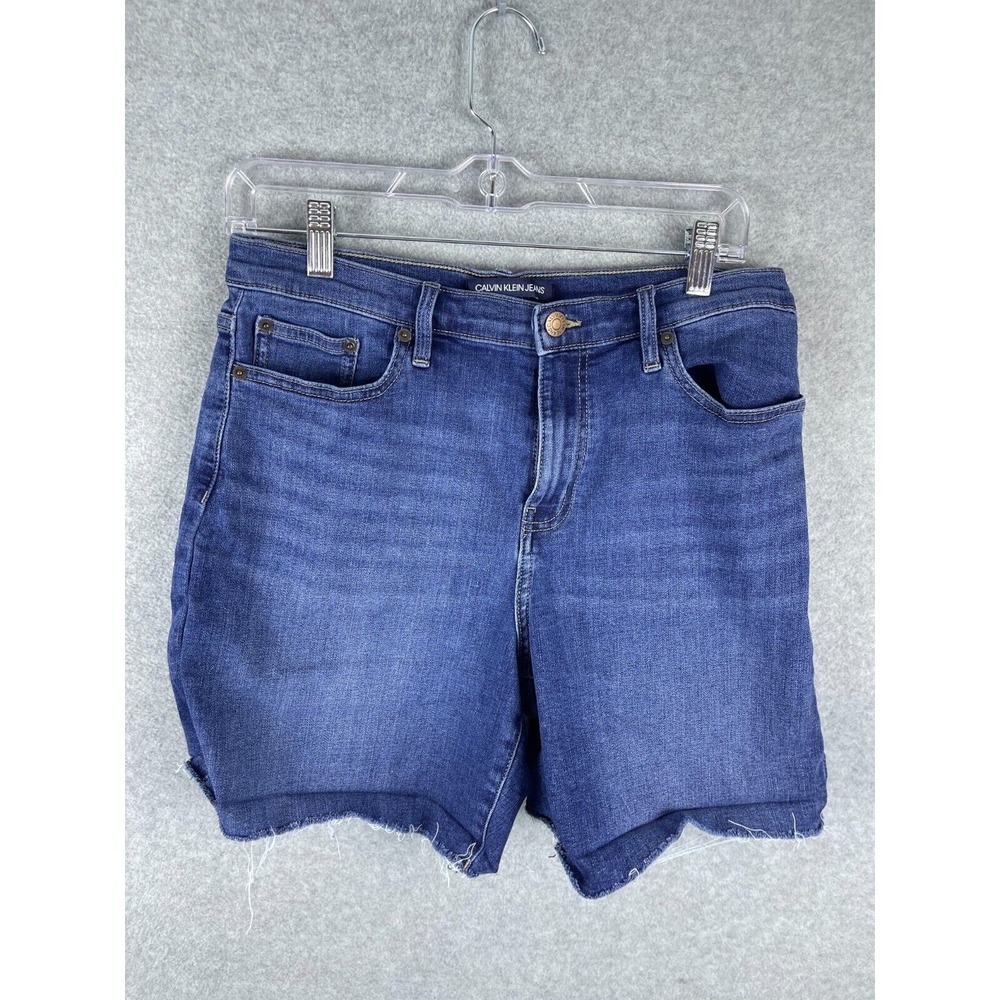 Calvin Klein Jean Shorts Womens 8 Blue Med Wash Cutoff High Rise
